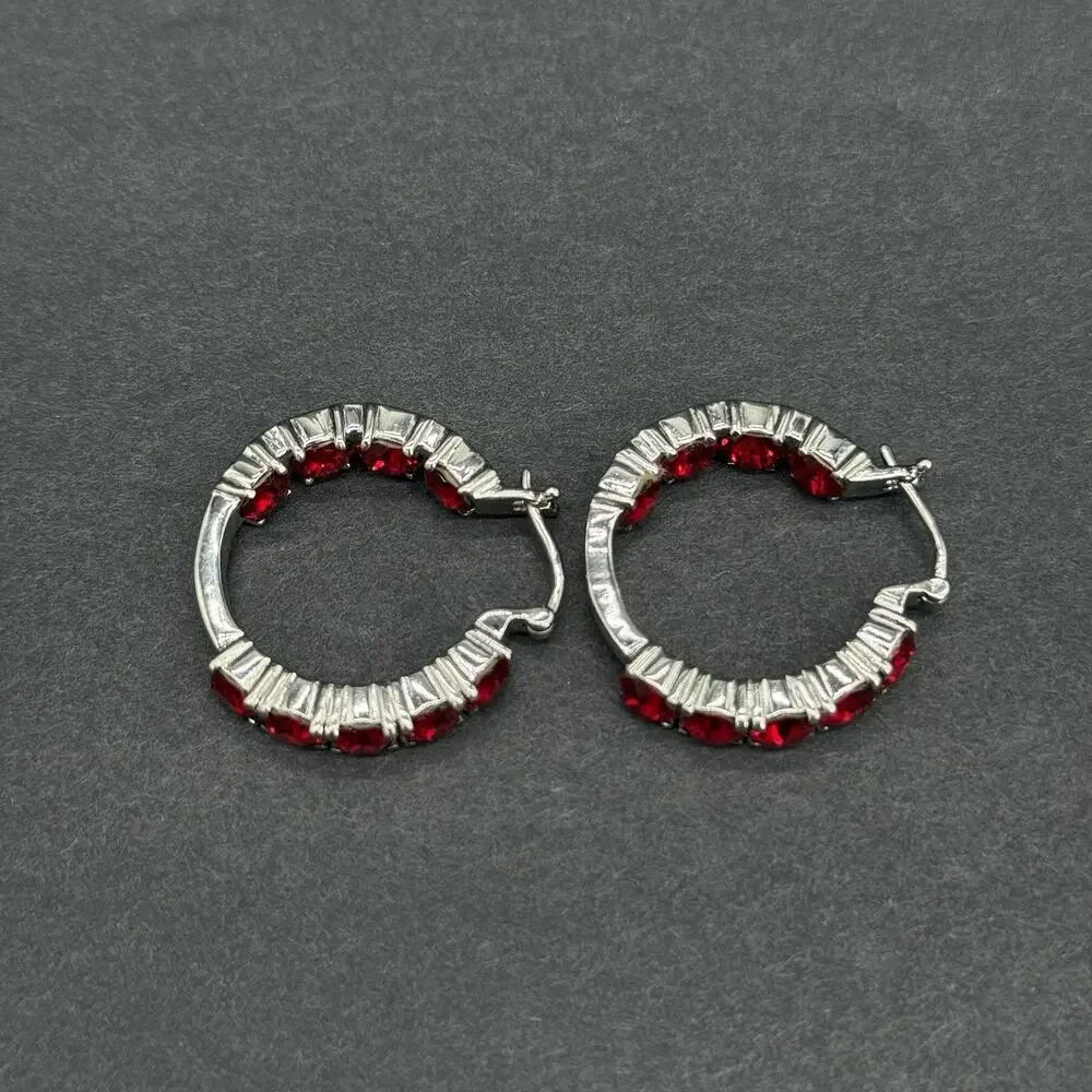 316L Surgical Stainless Steel Red Rhinestone Hoop & Stud Earrings Jewelry Lot